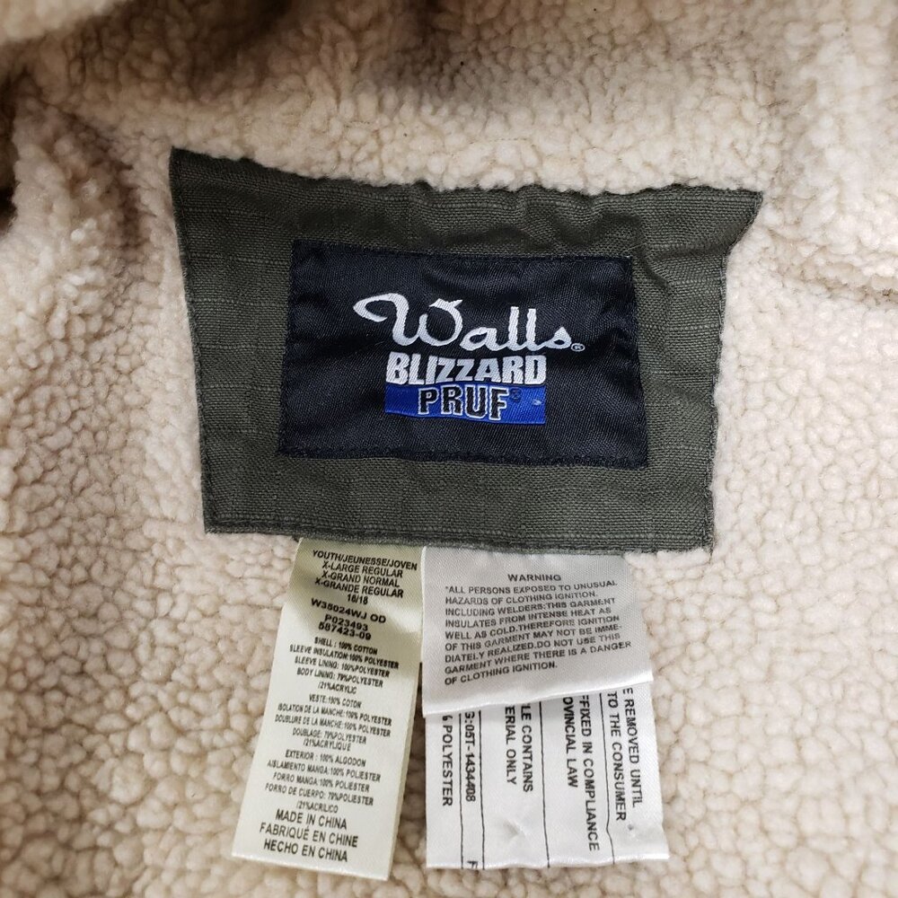 Walls Blizzard Pruf Army Green Canvas Sherpa Lined Coat Size Youth XL 16/18 - Picture 8 of 15
